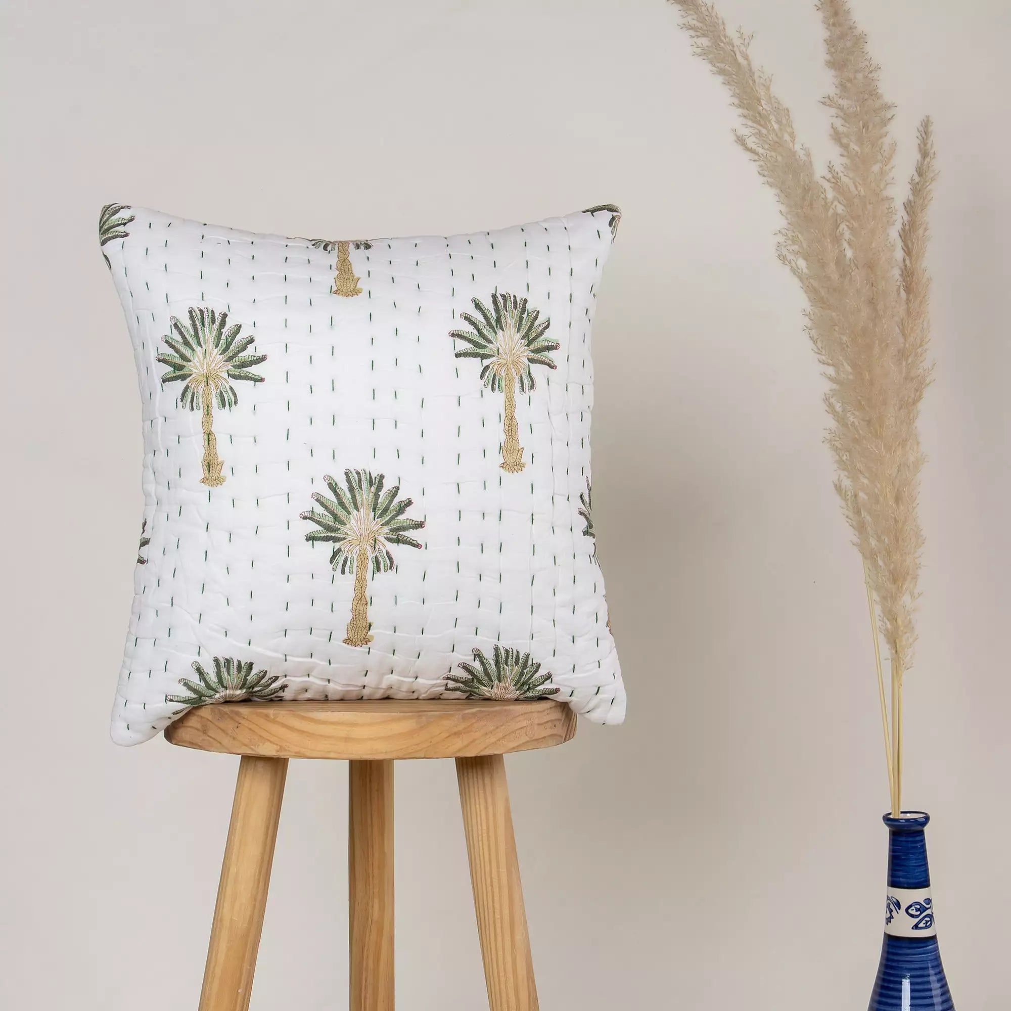 Green Palm Tree Printed Kantha